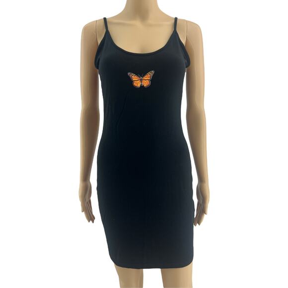 Shein SMALL Black Y2K Butterfly Sheath Bodycon Stretchy Mini Dress - Picture 1 of 5